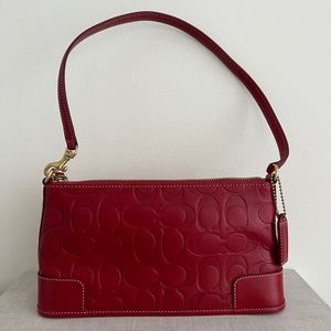 Coach Signature Embossed Leather Pouchette Shoulder Bag in Red